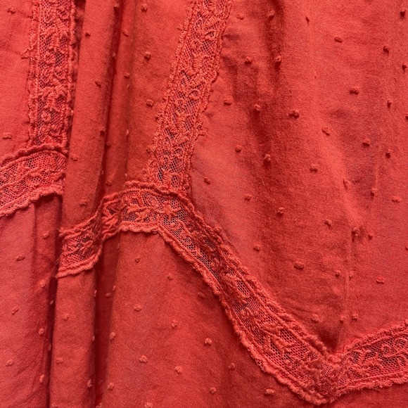 Forever 21 XXI Red Lace Detail Mini Skirt Elastic Waist Size Large Boho Flowy - Picture 4 of 8